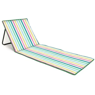 Abbildung von just be... Sonnenmatte für den Strand, klappbar, leicht, tragbar, verstellbare Sonnenliege mit Rückenlehne und Tasche Wertsachen Urlaub, Garten, Camping, Park Festivals, helle mehrfarbige
