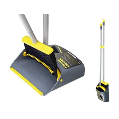 Abbildung von Jekayla Besen und Kehrschaufel Set, Kehrmaschine Combo mit 137cm Langem Ausziehbarem Griff für die Haushaltsreinigung, Gelb