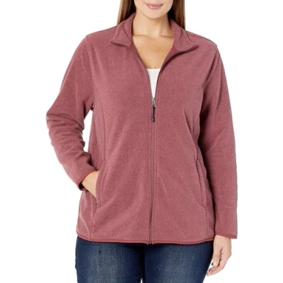 Abbildung von Amazon Essentials Damen Weiche Polarfleece Jacke mit durchgehendem Reißverschluss in klassischer Passform (erhältlich Übergrößen), Burgunderrot Meliert, L