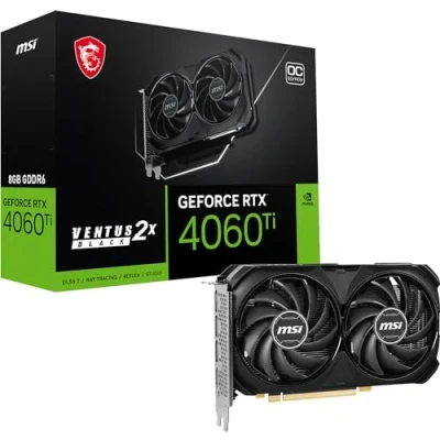 Abbildung von MSI GeForce RTX 4060 Ti Ventus 2X Black 8G OC Grafikkarte NVIDIA Ti, 8 GB GDDR6 Speicher, 18Gbps, PCIe 4.0, DLSS3