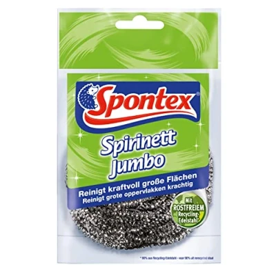 Abbildung von Spontex Spirinett Jumbo Edelstahl Spirale, ideal für hartnäckigen Schmutz auf großen Oberlächen, aus rostfreiem Recycling Edelstahl, 1 Stück