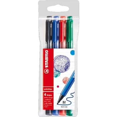 Abbildung von Filzschreiber STABILO pointMax 4er Pack Standardfarben schwarz, ultramarinblau, karmin, smaragdgrün