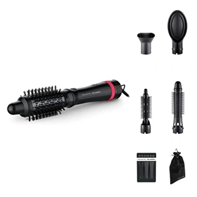 Abbildung von Rowenta x Karl Lagerfeld CF635L Express Style Warmluftbürste 5 in 1 Stylingbürste Keratin &amp; Glow Beschichtung konstante 60C alle Haartypen umfangreiches Zubehör Schwarz/Rot