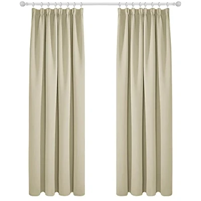 Abbildung von Deconovo Gardinen Vorhang Verdunkelungsvorhang Hitzeschutz Kräuselband Wohnzimmer Blickidcht, 229x117cm(HöhexBreite), Beige, 2er Set