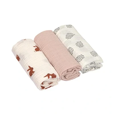 Abbildung von LÄSSIG Baby Puckdecke Spuckdecke Pucktuch Mulltuch 3er Set Baumwolle 60 x cm/Swaddle &amp; Burp Blanket M Little Forest Rabbit