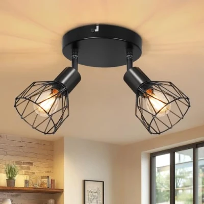 Abbildung von Kimjo Deckenstrahler LED Deckenleuchte 2 Flammig Schwenkbar Schwarz Rund E14 Deckenlampe Strahler Spot Lampe Decke Küche