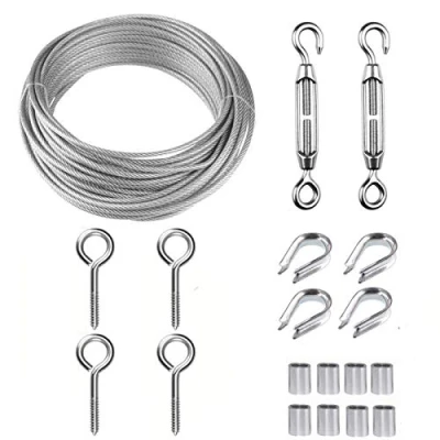 Abbildung von TooTaci Drahtseil 2mm Edelstahl Set,15M Rankhilfe Set,M5 Seilspanner &amp; 304 Spanndraht PVC ummantelt,Stahlseil mit ösen,Seilspanngarnitur für Hänge,Gardinen seil,Garten