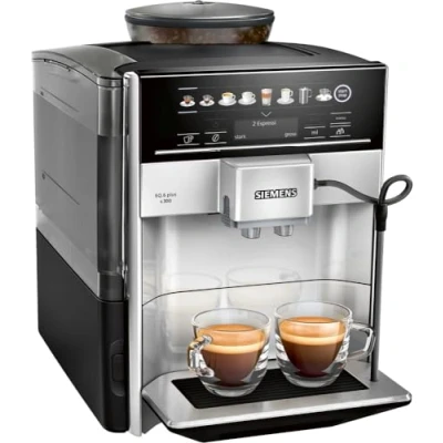 Abbildung von SIEMENS Kaffeevollautomat EQ6 plus s300 TE653501DE, für viele Kaffeespezialitäten, Milch Aufschäumdüse, Keramikmahlwerk, Doppeltassenfunktion, Antikalk, automatische Dampfreinigung, 1500 W, silber