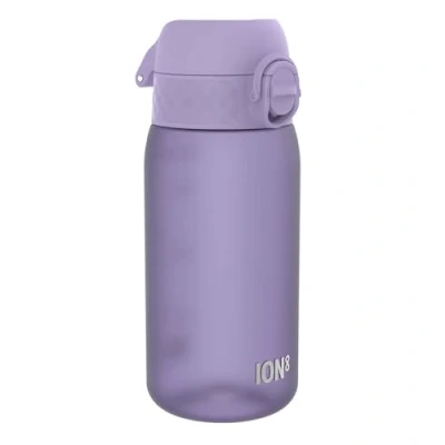 Abbildung von Ion8 Kinder Trinkflasche, 350ml, Auslaufsicher, Einhandöffnung, Sichere Verriegelung, Spülmaschinenfest, BPA frei, Tragegriff, Klappdeckel, Leicht zu Reinigen, Klimaneutral, Helles Lila