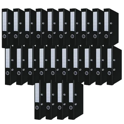 Abbildung von OFFICER PRODUCTS 24er Pack Ordner Schwarz DIN A4/50 mm/Papier Pappe/Kunststoffbezug PP Schlitzordner Büroordner Pappordner Aktenordner Metall Kantenschutz