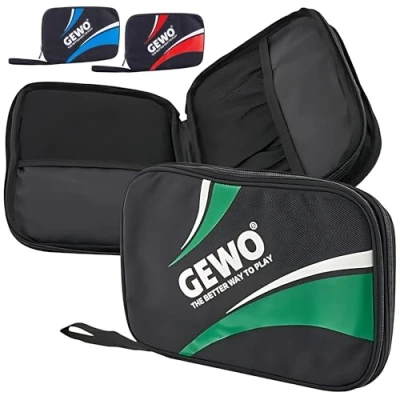 Abbildung von GEWO Doppelhülle Master Tischtennisschläger Hülle für 2 Schläger Nylon Tischtennis Tasche mit gepolsterten Schlägerfächern Rundum Schlägerschutz Trageschlaufe, 32cm grün