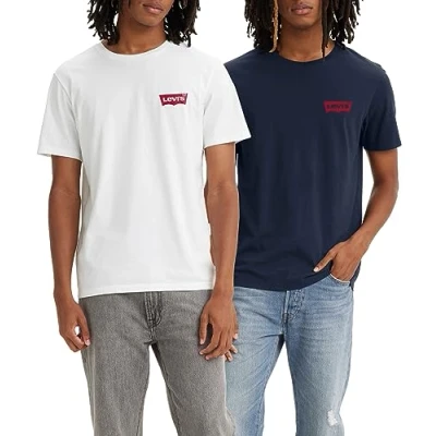 Abbildung von Levi&#039;s Herren 2 Pack Crewneck Graphic Tee T Shirt, Chesthit White / Dress Blues, XXL