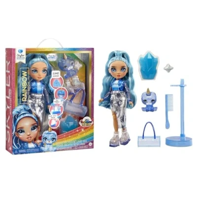 Abbildung von Rainbow High Modepuppe mit Schleim &amp; Haustier Skyler (Blau) 28 cm Schimmernde Puppe Glitzerschleim, Magischem und Modeaccessoires Kinderspielzeug Ideal für 4 12 Jahre