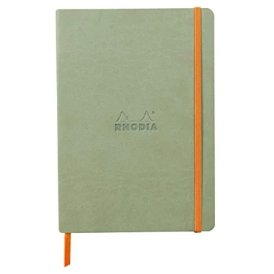 Abbildung von Rhodia 117441C Notizheft Softcover Rhodiarama DIN A5 (14,8x21 cm), 80 Blatt, liniert Clairefontaine Papier Elfenbein 90g Lesezeichen, Gummizugverschluss, Cover aus Kunstleder Seladon, 1 Stück