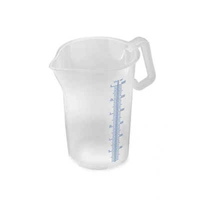 Abbildung von thermohauser Messbecher m. geschlossenem Griff, 3000 ml, Kunststoff PP, blaue Skala in Litern und Millilitern, Klar