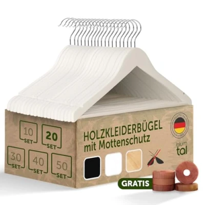 Abbildung von Blumtal Kleiderbügel Holz 20er Set Holzbügel mit 360 drehbarem Metallhaken Weiß + Zedernholz Mottenschutz Weiss Anti Rutsch Schicht &amp; Einkerbungen Bügel