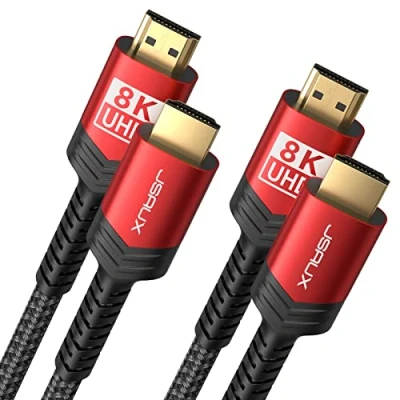 Abbildung von JSAUX 8K HDMI Kabel 3Meter 2 Stück 4K &amp; 2.1 48Gbps High Speed 4K@120Hz 144Hz, 8K@60Hz, HDCP 2.2 2.3, HDR 10+, eARC Kompatibel mit Monitor UHD TV PS5 PS4 Dolby Vision Rot