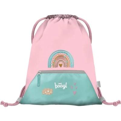 Abbildung von Baagl Turnbeutel für Mädchen, wasserdichte Schuhbeutel Kinder, Schule und Kindergarten Sportbeutel, Sportsack (Regenbogen Rosa)