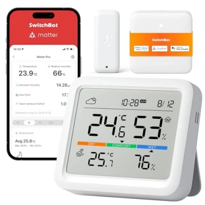 Abbildung von SwitchBot Wlan Wetterstation Funk mit Außensensor, Hygrometer Thermometer Innen, Temperatursensor Außenthermometer und Matter Hub, Kompatibel Alexa, Apple Home, Google Home