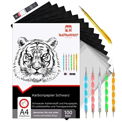 Abbildung von Raimarket 100 Blatt Schwarzes Kohlepapier Transferpapier Zeichnen Von Entwürfen Mit Durchschlagpapier Pauspapier Graphitpapier In Premium qualität Carbon Paper