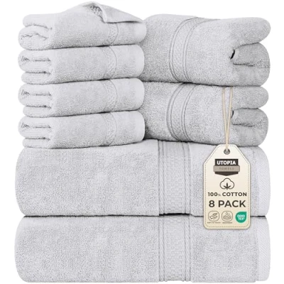 Abbildung von Utopia Towels 8 teiliges Premium Handtuch Set, 2 Badetücher, Handtücher und 4 Waschlappen, 600 g/m², 100% ringgesponnene Baumwolle, Fitnessstudio, Hotel Spa (Silber)