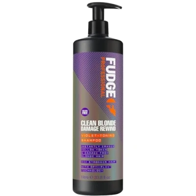 Abbildung von Fudge Professional Clean Blonde Damage Rewind Shampoo Großpackung, intensive violette Tönung für blondes Haar, Bond Repair Technologie, sulfatfrei 1 Liter