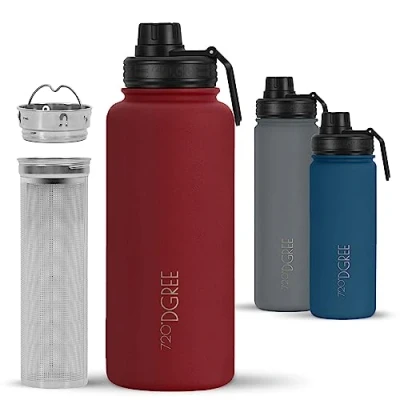 Abbildung von 720DGREE Edelstahl Thermo Trinkflasche 950ml “noLimit +Früchtebehälter Auslaufsicher, Kohlensäure geeignet, BPA Frei Isolierflasche mit Schraubverschluss für Sport, Outdoor, Fitness +Sportdeckel