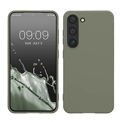 Abbildung von kwmobile Hülle kompatibel mit Samsung Galaxy S23 TPU Silikon Handyhülle Case stoßabsorbierend flexibel Kabelloses Laden Graugrün