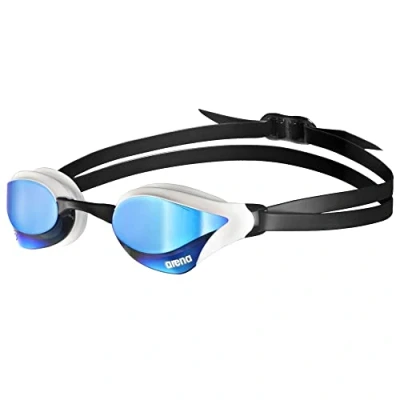 Abbildung von arena Cobra Core Swipe Mirror Unisex Wettkampfbrille für Erwachsene, Schwimmbrille mit Gebogenen Spiegelgläsern, Anti Beschlag, UV Schutz, 5 Austauschbare Nasenstege, blau / weiß