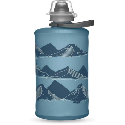 Abbildung von HydraPak Stow (350ml) Zusammenklappbare Wasserflasche Ultraleichte &amp; verpackbare Reiseflasche, flexible Ski , Wander Fahrrad oder Kletterflasche Tahoe Blue Berg Design