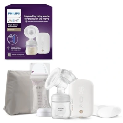 Abbildung von Elektronische Philips Avent Einzelmilchpumpe Premium mit Natural Motion Technologie, wiederaufladbarem Akku, Timer Anzeige (Modell SCF396/31)