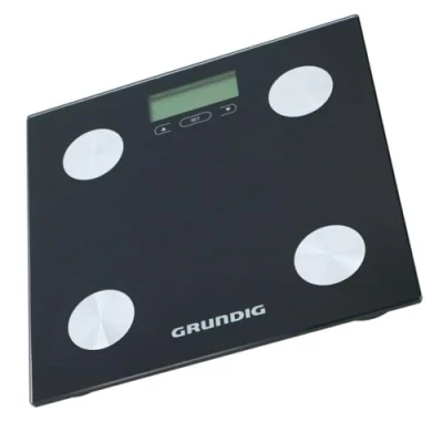 Abbildung von Grundig Waage Personenwaage Digital mit Körperanalyse: Körperfett und Muskelmasse Speicher für 12 Personen Max 180 Kg Glas Schwarz