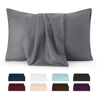 Abbildung von Utopia Bedding Kissenbezug 50x75 2er Set Kopfkissenbezug 50 x 75 aus 100% gebürsteter Mikrofaser mit Umschlagverschluss Falten, verblassen und schmutzabweisende Kissenbezüge Grau