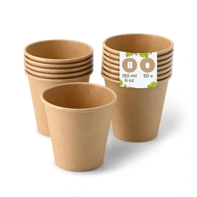 Abbildung von BIOZOYG 50 Stück Kaffeebecher Pappbecher 150ml / 6 oz Ø 80 mm braun Einwegbecher plastikfrei Becher aus nachhaltiger Forstwirtschaft Einweg