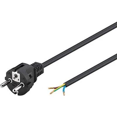 Abbildung von Goobay 51327 Stromkabel mit offenen Kabelenden &amp; angepressten Aderendhülsen / gerader Schutzkontaktstecker Universelles Netzkabel Schwarz 1,5 m