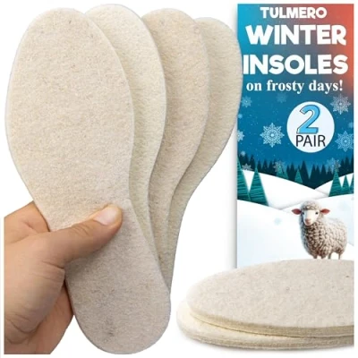 Abbildung von 2 Paare Wollfilz Einlegesohlen Filz Einlagen aus Wolle, Warm und Komfortabel Winter Sohlen für Schuhe, Filzsohlen Wärmeeinlagen Damen Herren TULMERO Größe 41