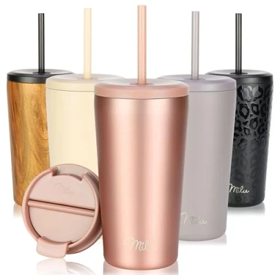 Abbildung von Milu Thermobecher 300ml, 400ml, 500ml 100% Auslaufsicher Edelstahl Kaffeebecher to go isoliert mit Strohhalm hält 10h heiß / 20h kalt, BPA frei (Rose Gold, 500ml)