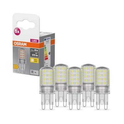 Abbildung von OSRAM Star PIN LED Lampe für G9 Sockel, klares Glas ,Warmweiß (2700K), 470 Lumen, Ersatz herkömmliche 40W Ersatz, Leuchtmittel, nicht dimmbar, 5 er Pack