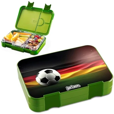 Abbildung von Jarlson® Brotdose Kinder mit Fächern TONI Lunchbox Bento Box auslaufsicher Jausenbox für Kindergarten und Schule Mädchen Jungen Vesperbox Snackbox (FUSSBALL)