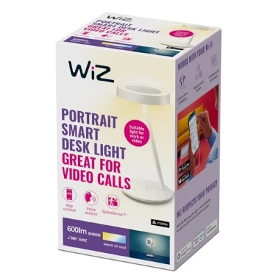 Abbildung von WiZ Portrait Tischleuchte Tunable White, Auswahl an verschiedenen Weißtönen, dimmbar, geeignet für Videocalls im Homeoffice, smarte Steuerung per App/Stimme über WLAN, weiß