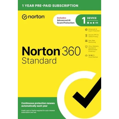 Abbildung von Norton 360 Standard, 2023 Ready, Antivirus Software für 1 Gerät mit Auto Renewal Inklusive VPN, PC Cloud Backup &amp; Dark Web Monitoring [Schlüsselkarte]