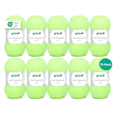 Abbildung von Gründl Lisa Premium Uni Strick &amp; Häkelgarn (weicher und wollartiger Charakter, pflegeleichtes Strickgarn aus 100% Polyacryl, 50 g/ 133 m, Nadelstärke: 3,5 4,5, 10 Knäuel á g), Neongelb