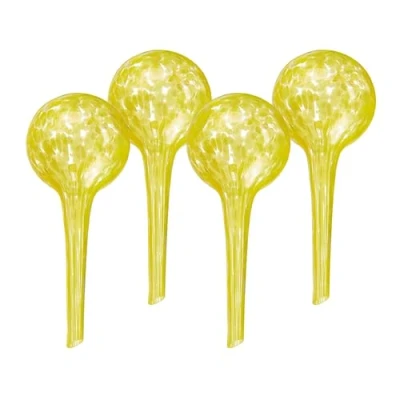 Abbildung von Relaxdays Bewässerungskugeln Glas, 4er Set, HxD: 15 x 6 cm, Gießkugeln für Pflanzen, Bewässerungshelfer Urlaub, gelb
