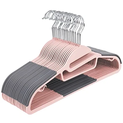 Abbildung von SONGMICS Kleiderbügel Kunststoff, 20er Set, Bügel mit U förmiger Öffnung, platzsparend, 0,5 cm dick, 41,5 breit, um 360 drehbarer Haken, rosa dunkelgrau CRP041P01