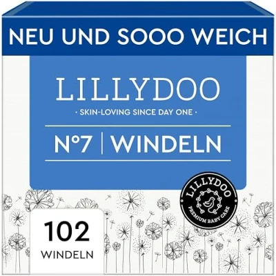 Abbildung von LILLYDOO hautfreundliche Baby Windeln Größe 7 (15+ kg),Monatsbox (102 Stück), Sicherer Auslaufschutz, Weich, Parfümfrei, Ohne Lotionen &amp; Farbstoffe für empfindliche Haut, Dermatologisch getestet