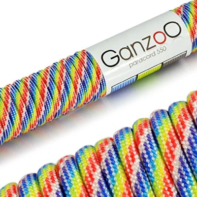 Abbildung von Ganzoo Paracord 550 Seil Rainbow 4mm Schnur Typ 3, Nylon &amp; Polyester, ideal für Basteln von Hundeleine Halsband Armband/Camping Survival und Outdoor 30 Meter Allzweckseil 7 Innenstränge