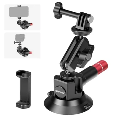 Abbildung von NEEWER 3&quot; Kamera Halterung mit Saugnapf, Magic Arm Kugelkopf kompatibel ARRI 1/4&quot; Löchern, Auto Handyhalter und Action Cam Adapter iPhone GoPro DJI Insta360, CA104