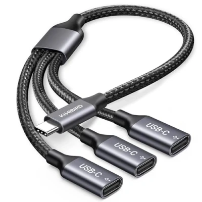 Abbildung von KiWiBiRD USB C Splitter 1 zu 3 Zum Laden, Verteiler Mehrfach, USBC Typ Doppelstecker Adapter Kabel Ladekabel für Strom und Daten Kompatibel mit Laptop, Mac, MacBook, Tastatur, Maus, Drucker
