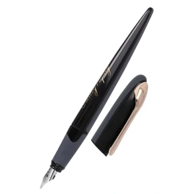 Abbildung von Online Kalligrafie Füller, Schönschreibfüller Air Weiß Rosegold, breite Kalligraphie Feder in Strichstärke 0,8 mm, für Standard Tintenpatronen oder Konverter, inkl. Kombipatrone blau