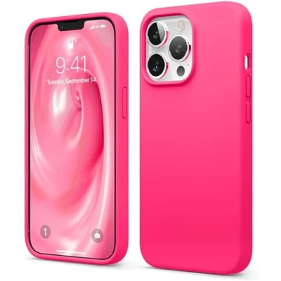 Abbildung von elago Liquid Silicone Case Kompatibel mit iPhone 13 Pro Hülle, Hochwertiges Silikon, Rundumschutz Handyhülle : 3 Layer Struktur Schutzhülle, Kratzfestes Weiches Mikrofaserfutter (Neon Heiße Rosa)